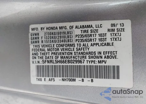 2014 Honda Odyssey Ex-L z USA, uszkodzony, nr VIN 5FNRL5H66EB029967